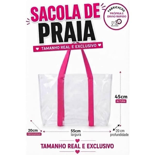 Sacola BOLSA multiuso  PRAIA JUMBO transparente com alças de nylon EXTRA GRANDE
