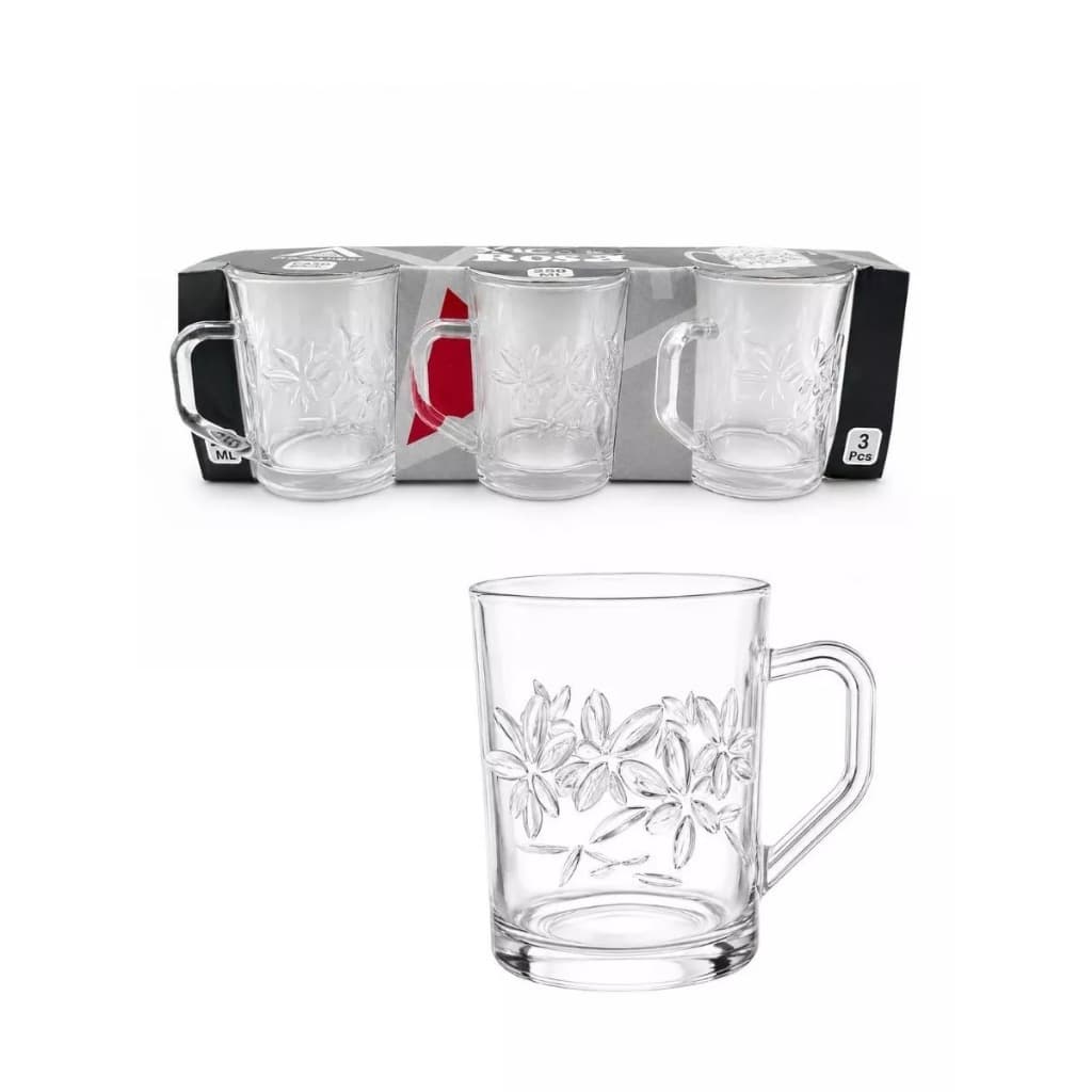 Kit de 03 Canecas Xicara de Vidro 240 ml para Cappuccino Cafe Chá Pirâmides / Rio Glass!