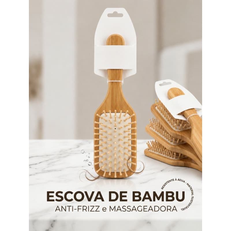 Escova de Cabelo de Bambu Natural - Anti Frizz e Massagem Capilar, Ideal para Todos os Tipos de Cabelo