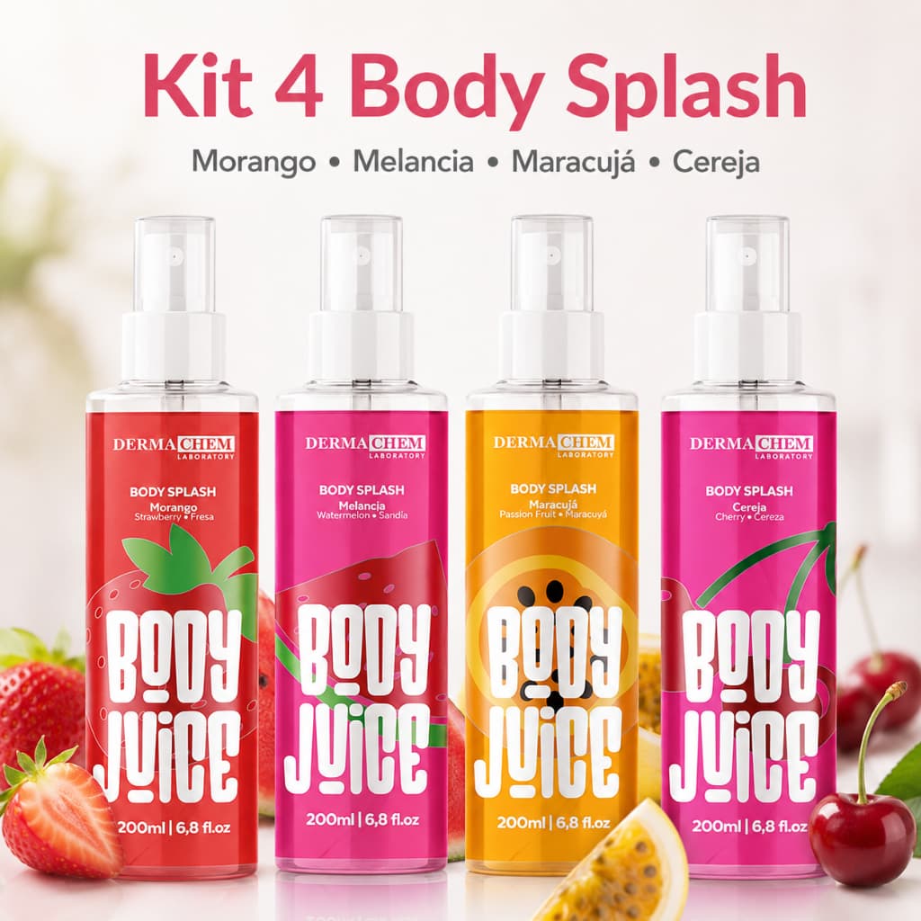 Kit 4 Body Splash Body Juice Dermachem Morango Melancia Maracujá e Cereja 200ml