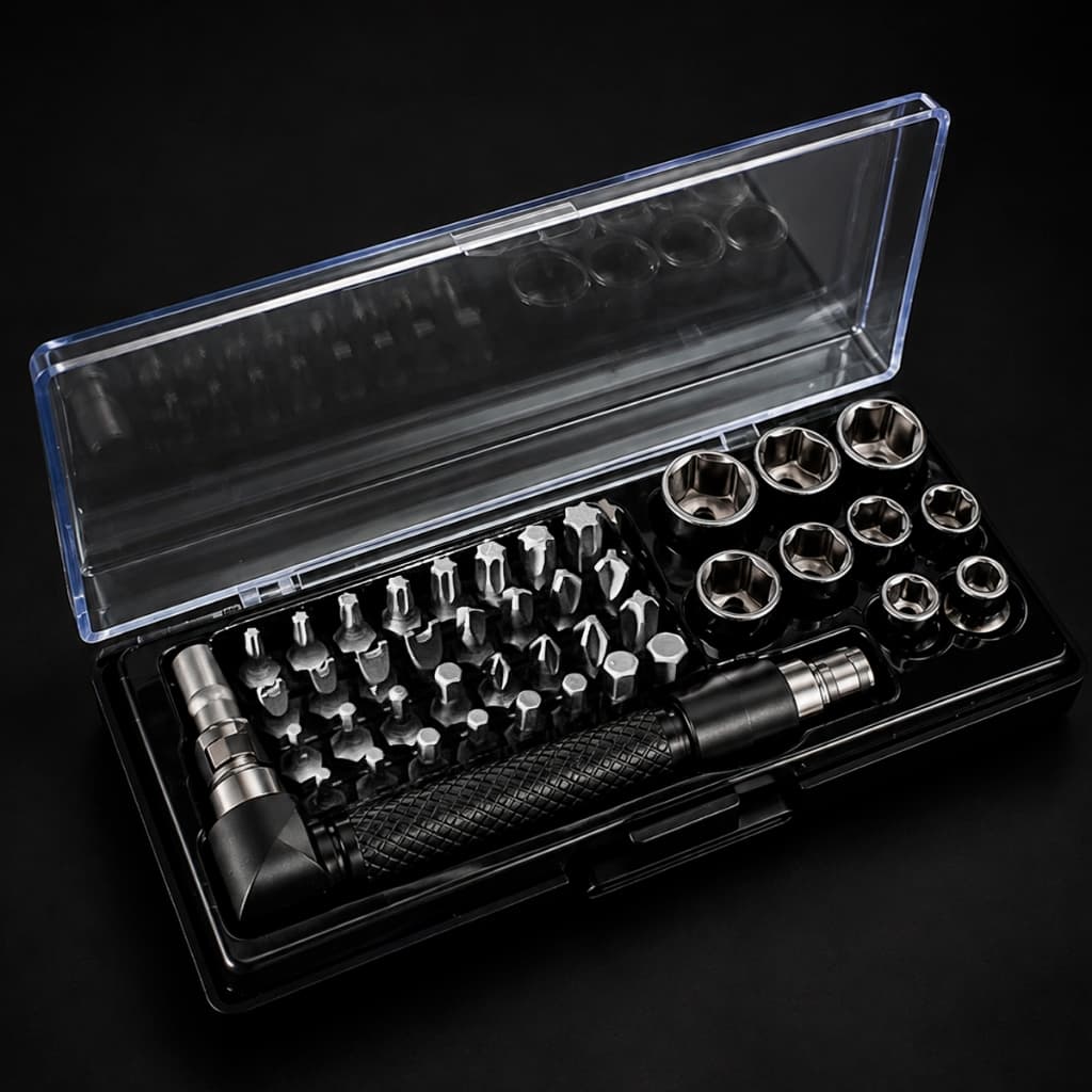 Kit Ferramentas 44 Peças com Chave Articulada Bits e Soquetes Compacto Portatil Estojo