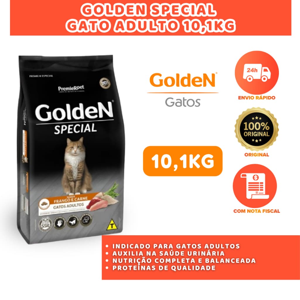 RAÇÃO GOLDEN SPECIAL GATO ADULTO 10KG RICA EM PROTEÍNAS E VITAMINAS