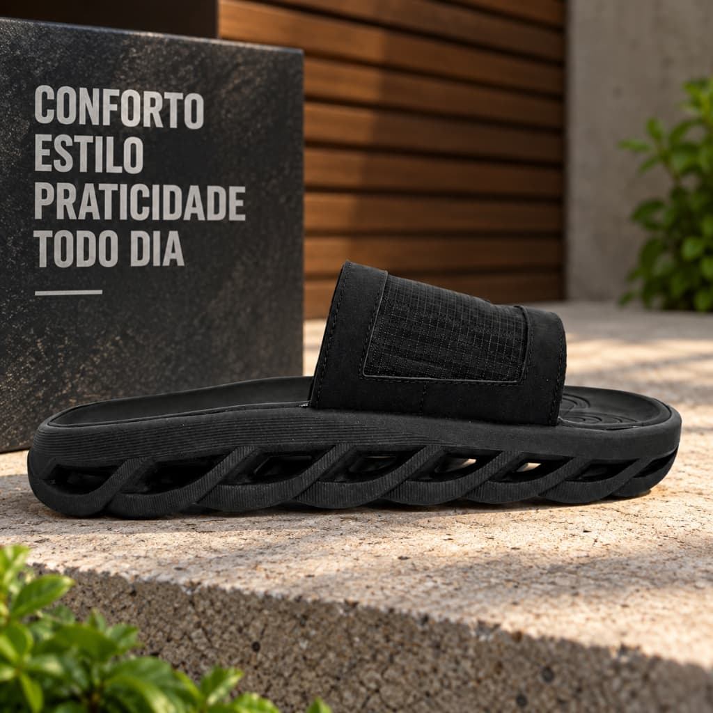 Sandália Slide R10 Masculina Confortável Chinelo Ajustável Casual Leve Para Praia Piscina Viagem e Passeio