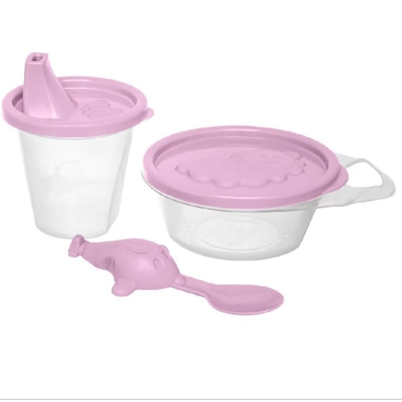 Kit Alimentação Infantil Copo Com Bico Antivazamento Pote e Colher Aviãozinho Livre de BPA 3 Peças