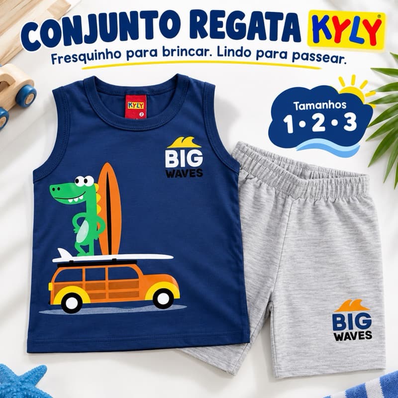 Conjunto Infantil Kyly Menino Regata + Bermuda Verão Tamanhos 1 2 3