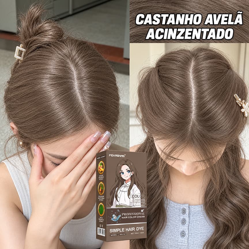 FEKAGNAS Tinta para Cabelo Castanho Avelã Acinzentado, cor duradoura, cobre fios brancos e fácil aplicação fácil de apli