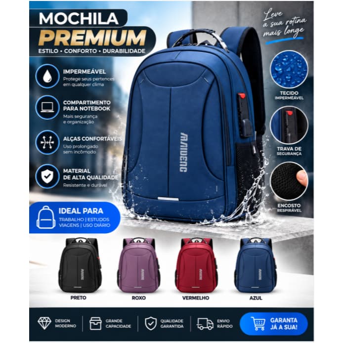 Mochila reforçada Executiva para Notebook15.6 Reforçada Impermeável com USB FaculdadeTrabalho Viagem