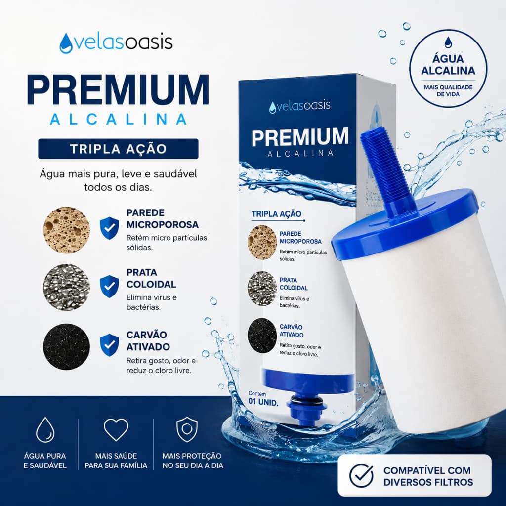 Kit 2/4/6/8/10 Velas para Filtro de Barro Tripla Ação Premium Alcalina Carvão Ativado