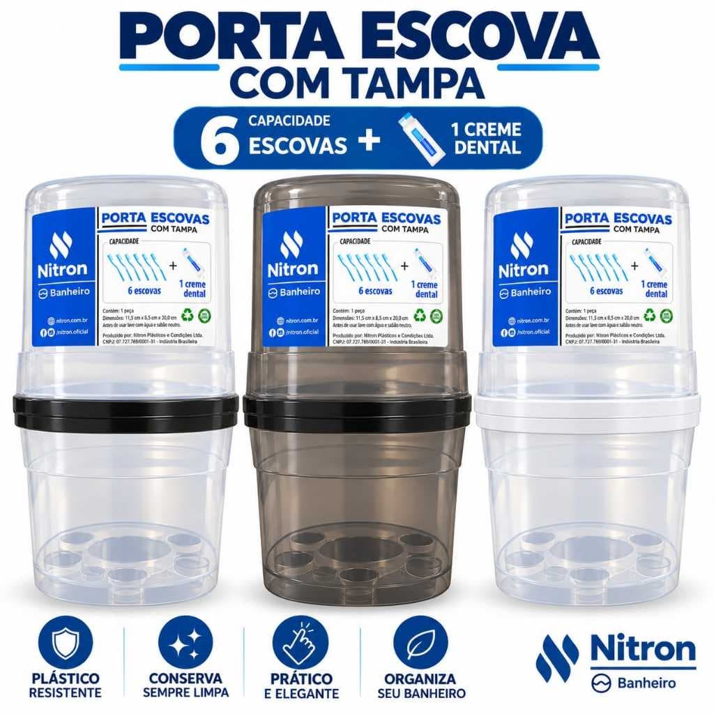 Porta Escova de Dente com Tampa Transparente e Detalhes