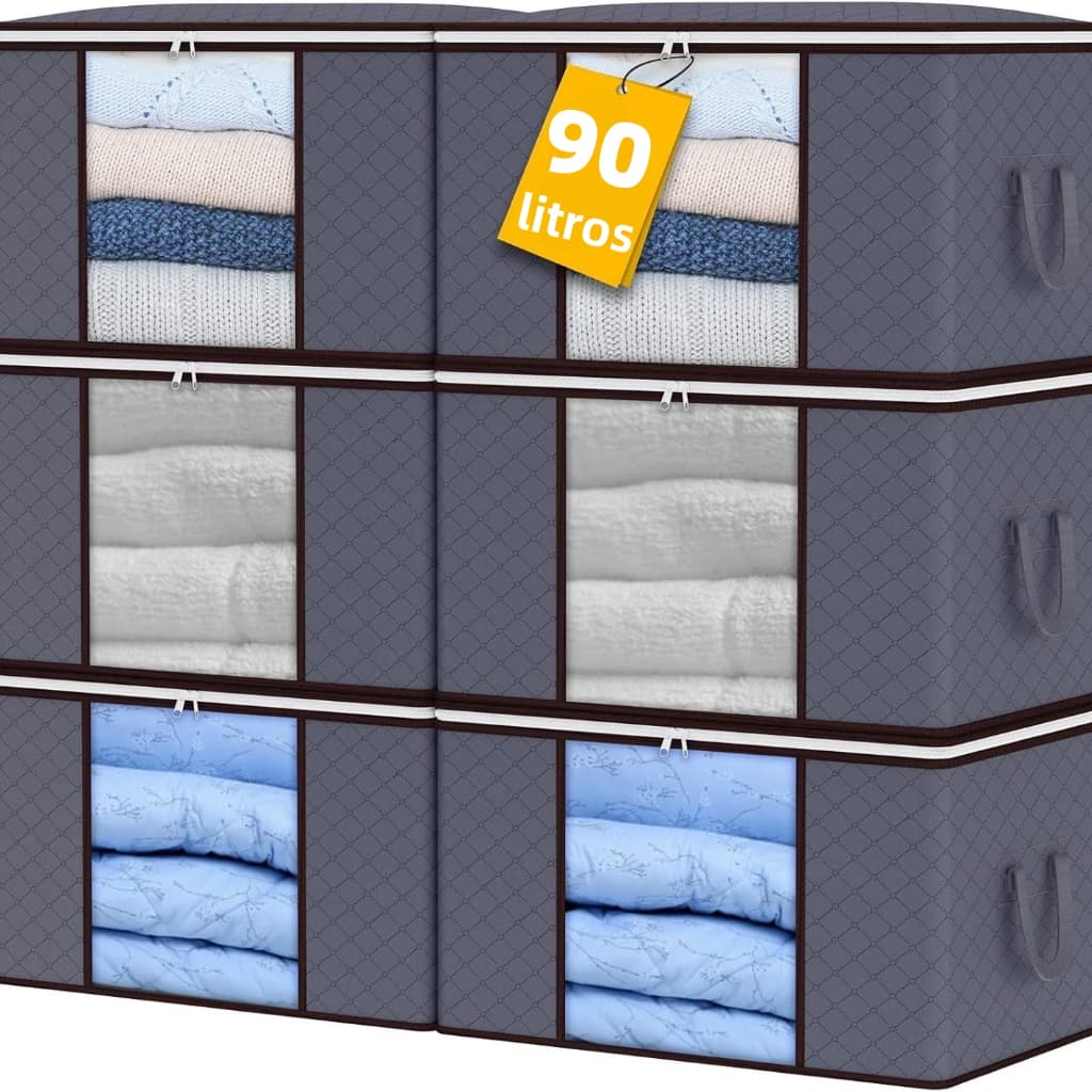 KIT 6 Peças Caixas Organizadoras | Organizador de Guarda-Roupa Roupas Viagem Anti Poeira Umidade Dobrável Multiuso