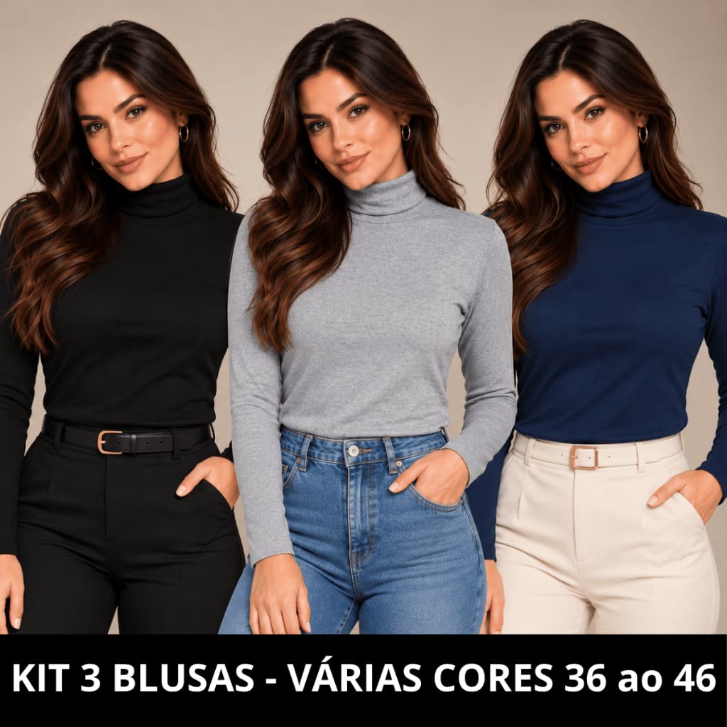 KIT 3 Blusas de Frio Feminina Blusa Gola Alta Feminino Blusas Cacharrel