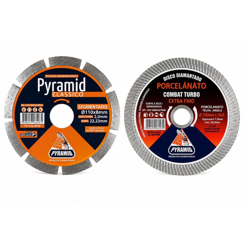Kit 2 disco de corte diamantado 1 Porcelanato extra fino e 1 segmentado para alvenaria e concreto