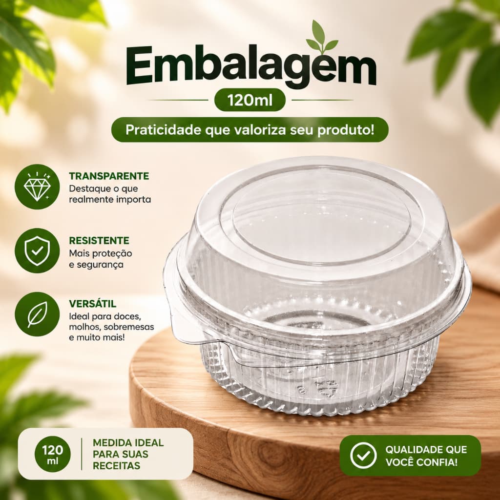 Kit 50/100/200/300 Embalagem 120ml Redondo Pote Transparente com Tampa Doces Sobremesas Brigadeiro
