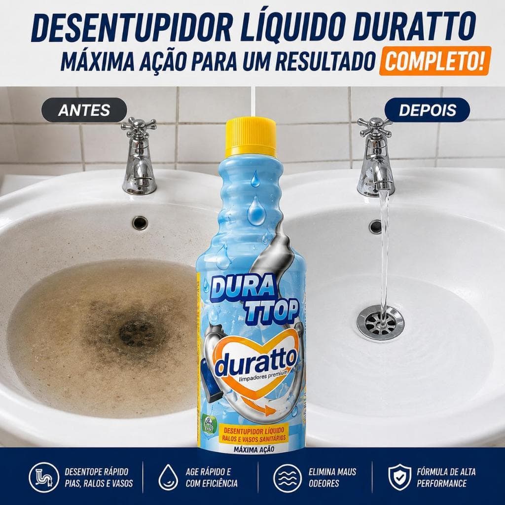 Desentupidor Líquido Duratto 1L para Pias, Ralos e Vasos Sanitários