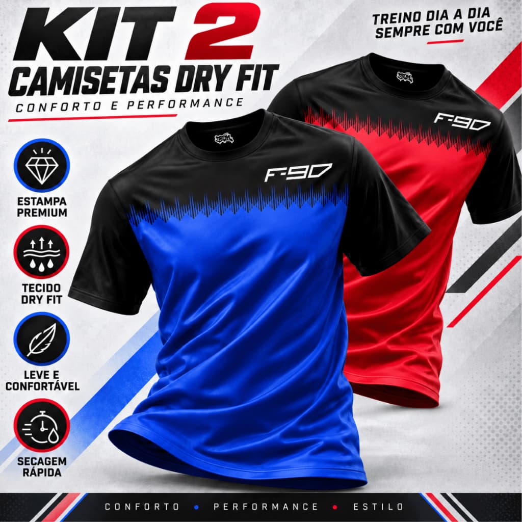 KIT 2 Camisetas Dry Fit Masculinas Blusa Esportiva Cross Fit Musculação Academia Treino Corrida