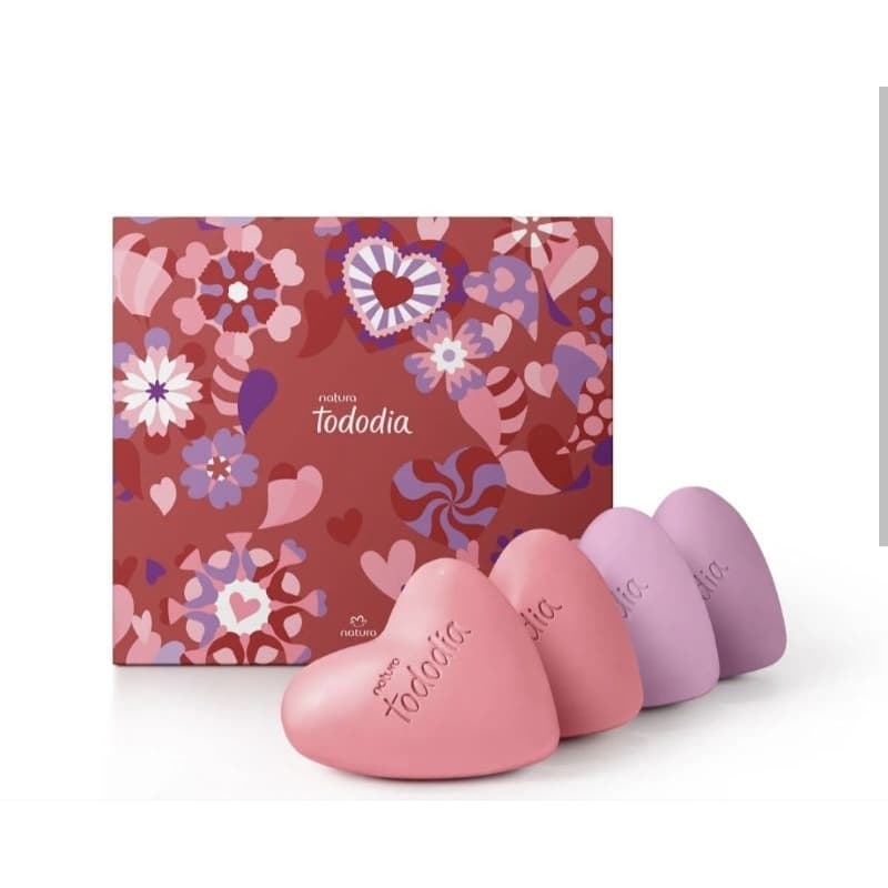 Kit Sabonete Natura Tododia Coração 4x90g Frutas Vermelhas e Ameixa Baunilha Presente Original