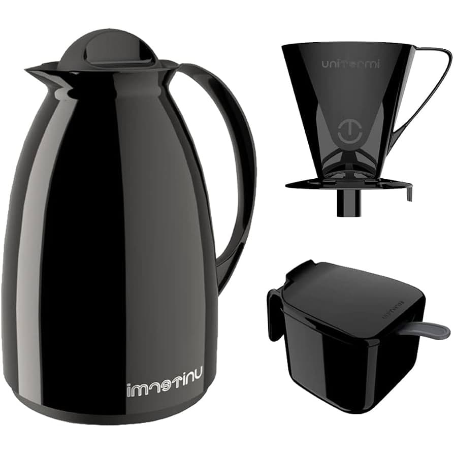 Kit Café Prático 3 peças com Açucareiro Colher Garrafa Térmica 650ml e Suporte para Filtro