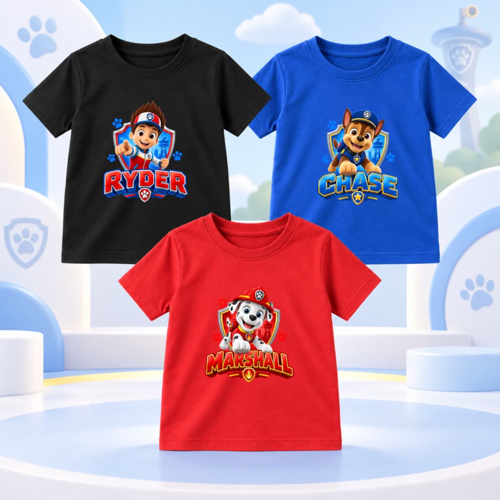 Kit 3 Camisetas Infantil Patrulha Canina Dia a Dia Escolar Não Desbota