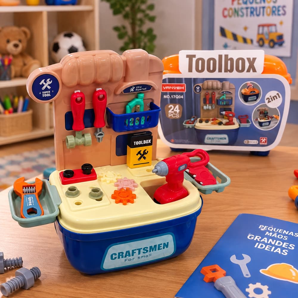 Maleta de Ferramentas Infantil 24 Peças Oficina Mecânica Brinquedo Educativo +3 Anos