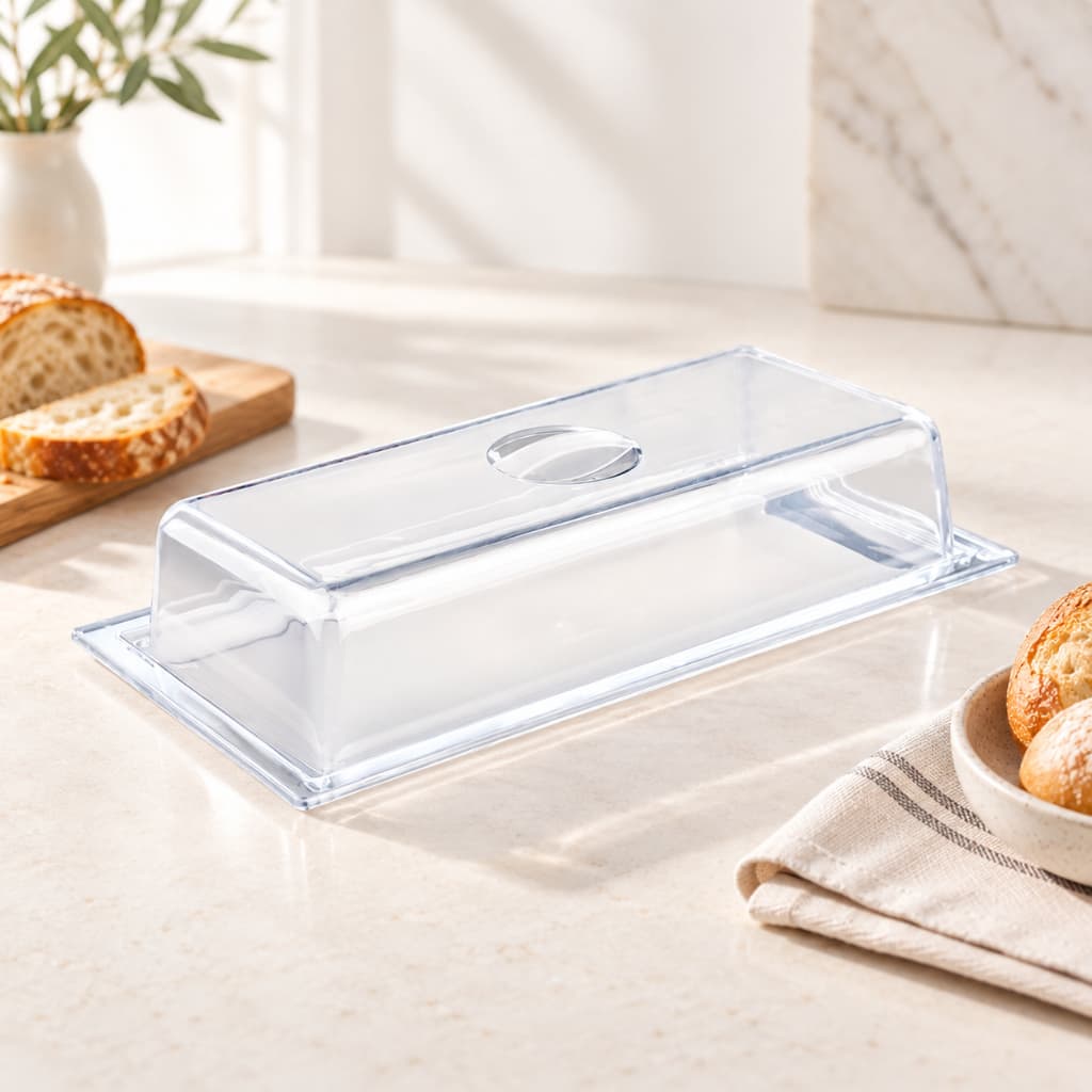 Porta Pão Retangular Pequeno Tampa Transparente Pães Frios Bolos Doces