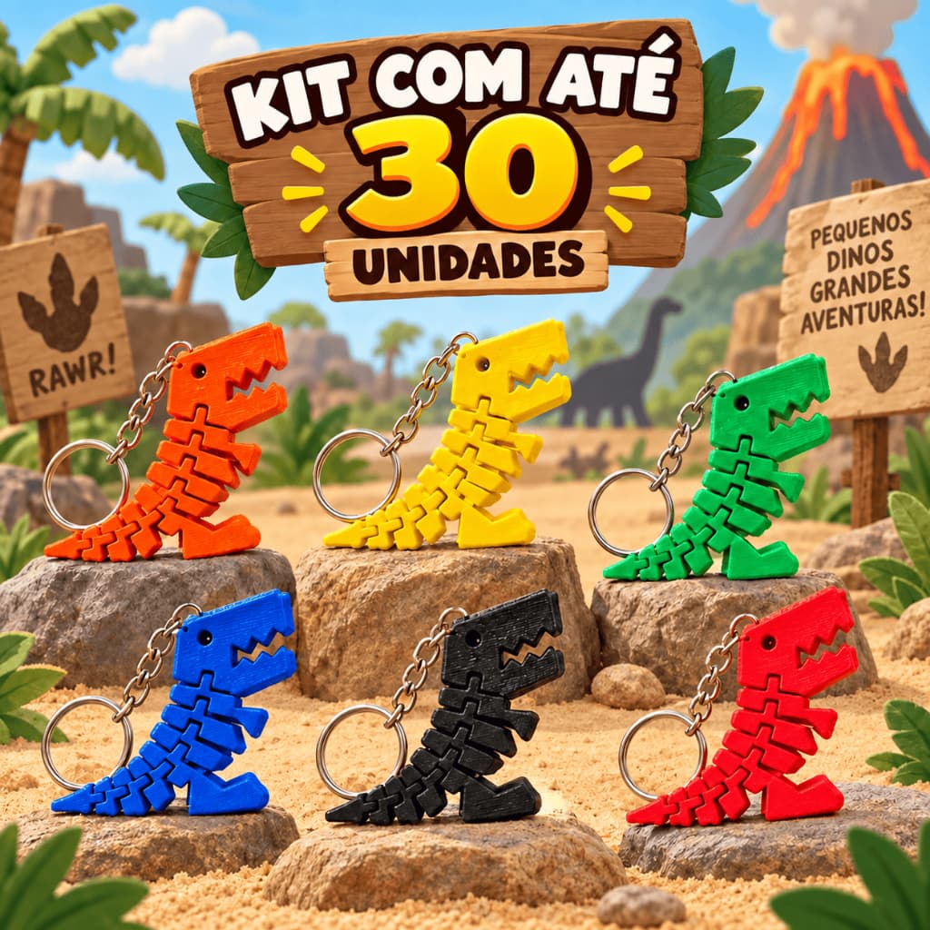 Chaveiro Dinossauro Articulado Kit Lembrancinhas Brindes Flexível Dinossauro Rex Sensorial