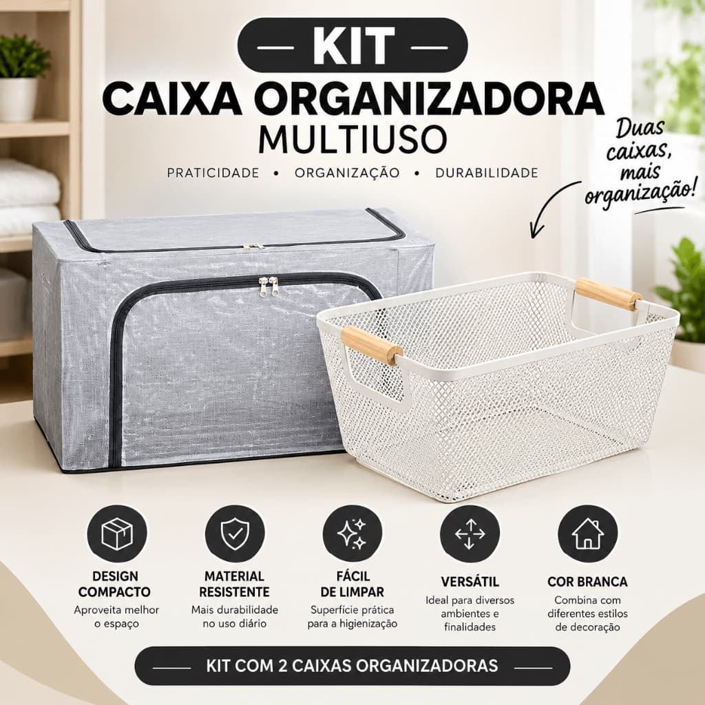 Kit Caixa Organizadora Multiuso Caixa Organizadora Plastica Branca Compacta Duravel