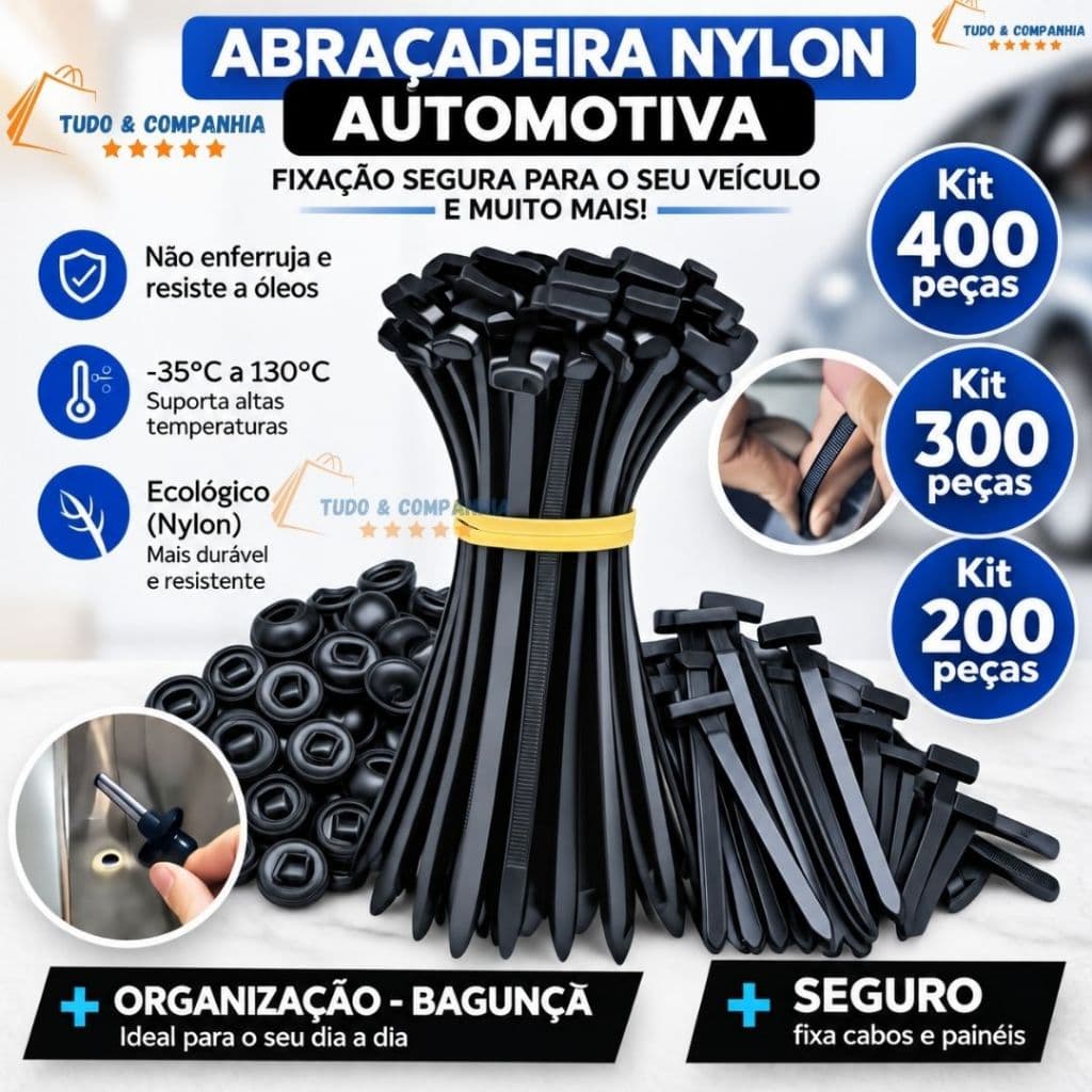 Kit 400/300/200 Abraçadeira Nylon Enforca Gato Cinta Presilha Plástica Universal Trava Automático