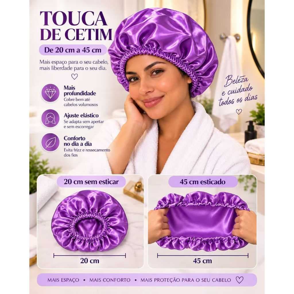 Kit 12/60 unidades cor lilas  Touca De Cetim Antifrizz Para Cabelo TAM Unico