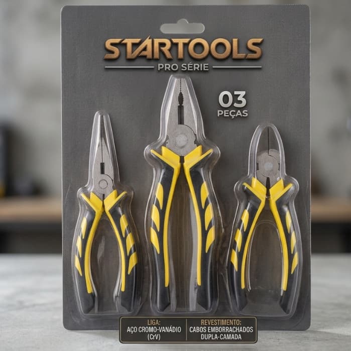 Kit Jogo 3 Alicates Profissional Cabo Emborrachado Alicate Universal Corte e Bico