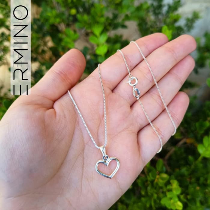 Colar Coração Vazado Prata 925 Feminino Gargantilha Corrente Cordão com Pingente Correntinha