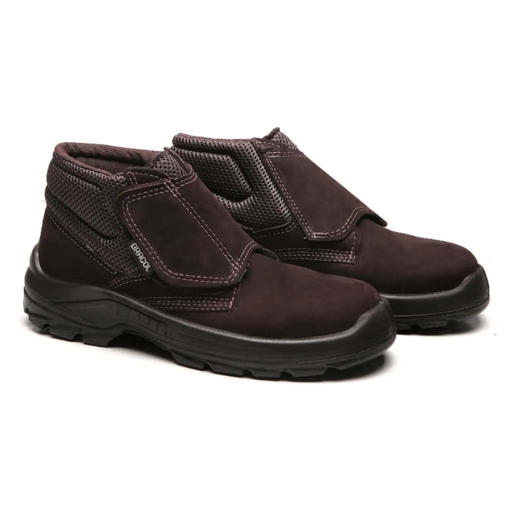 Bota Botina Couro Nobuck Segurança Ocupacional Velcro BVN Original Bracol Bico PVC