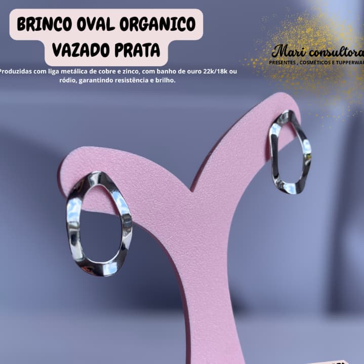 Brinco Oval Orgânico Vazado Prata | Brinco Feminino Elegante Banhado a Ródio | Brinco Moderno Delicado