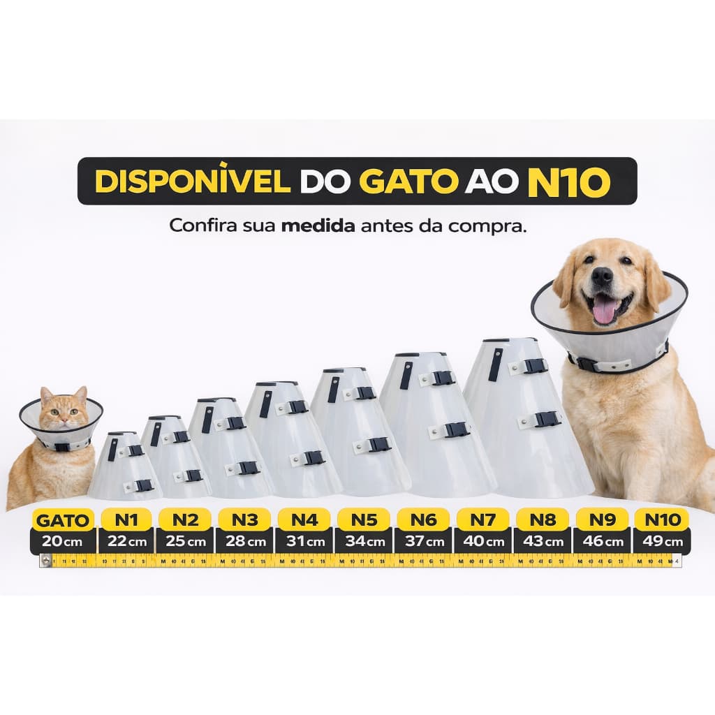 Colar Elizabetano Cirúrgico para Cachorro e gato do N°1 até N°12