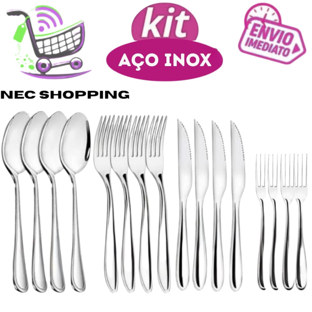 kit Talhares 48 12 Garfo 12 Colher  12 Faca  12 colher sob de Mesa  Peças  Buffet Restaurante Faqueiro Premium Aço Inox