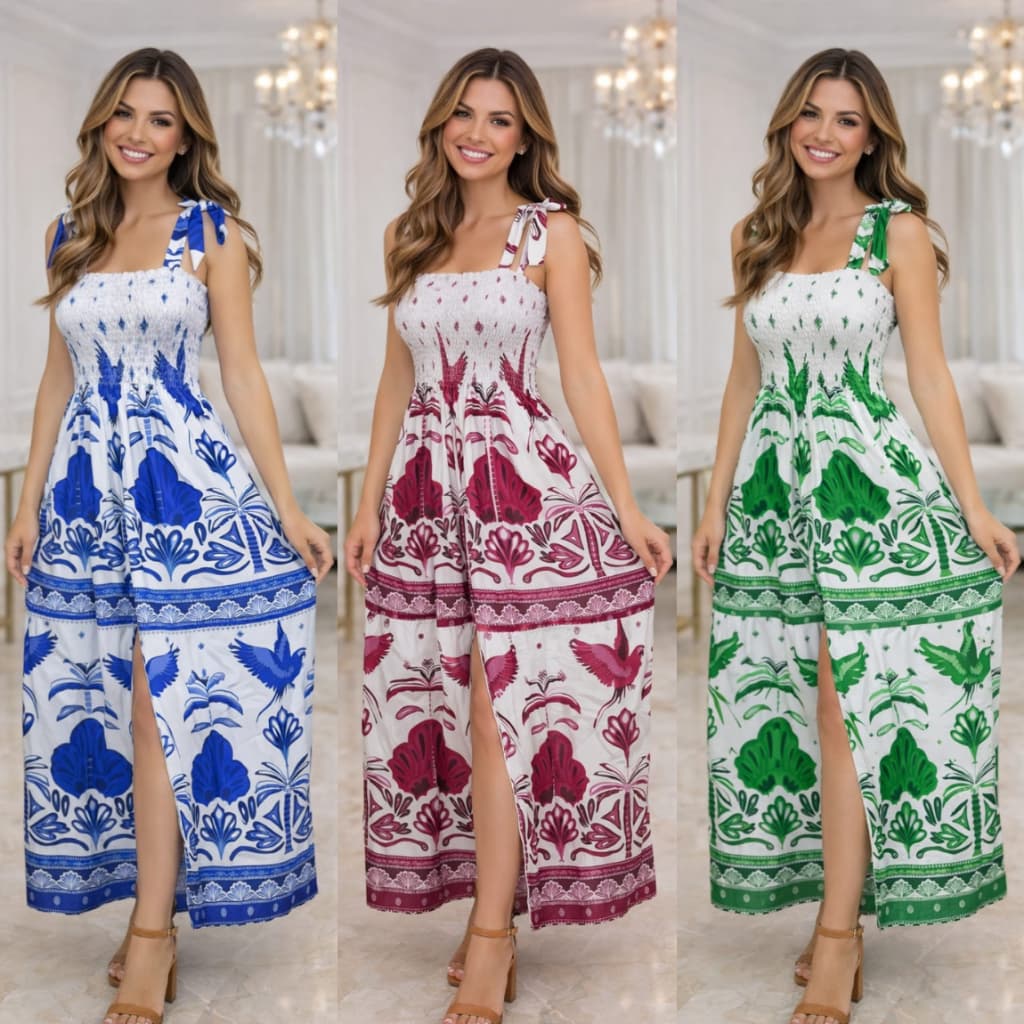 Vestido Feminino Longo de Alça Ajustáveis e Lastex Elegante Tecido Confortável ENTREGA IMEDIATA