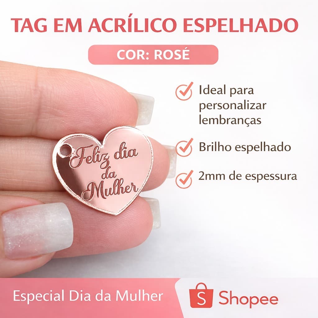 Tag em Acrílico Dia das Mulheres Lembrancinha Kit Presente Mulher Mimo