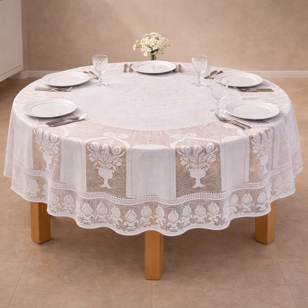 Toalha de Mesa Rendada Linda  Redonda 1,60m de qualidade e sofisticação