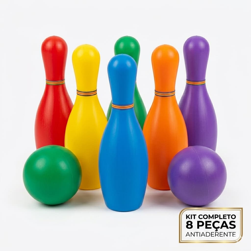 Jogo De Boliche Infantil Plastico 6 Pinos E 2 Bolas Colorido