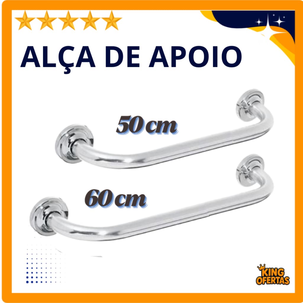 Kit 02 Alças de Apoio para Idosos, Deficientes, Convalescentes - 50Cm e 60cm - Aço Inox e Alumínio Até 110kg