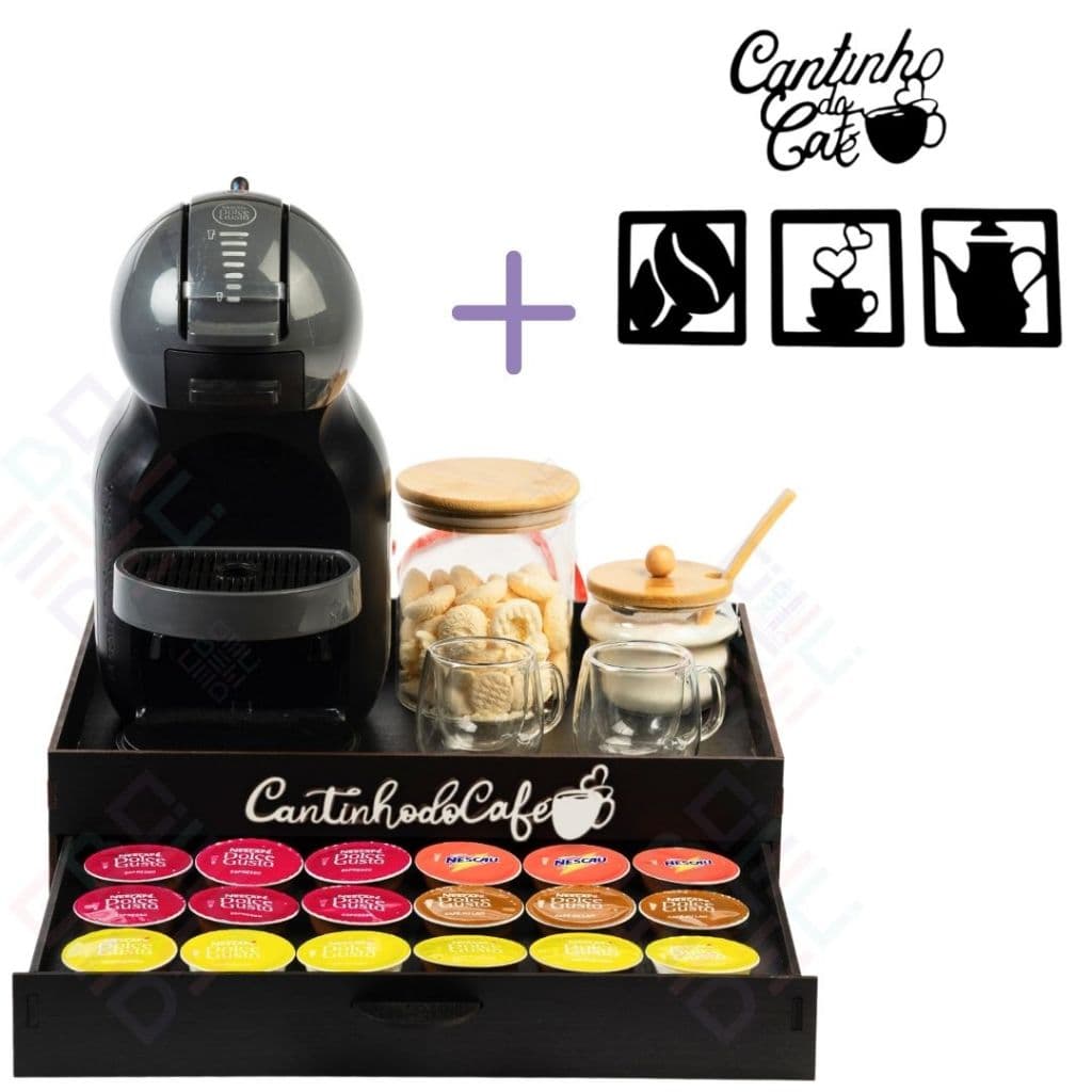 Bandeja 24 Cápsulas MDF Para Nespresso Dolce Gusto Três Corações Apliques Cantinho Do Café Completo