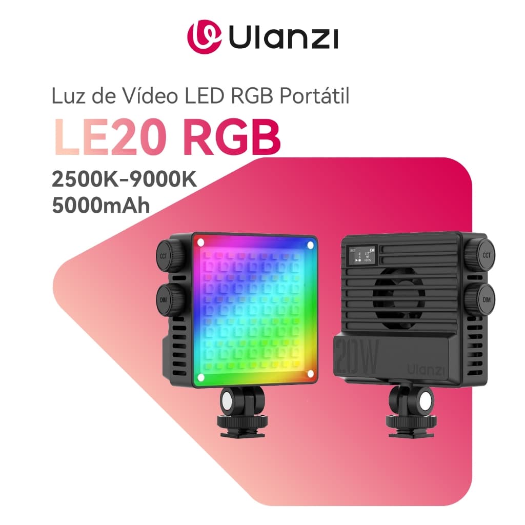 ULANZI LE20 20W RGB Luz De Vídeo 360° Portátil Bateria 5000mAh 1/4" Recarregável Para Vlog