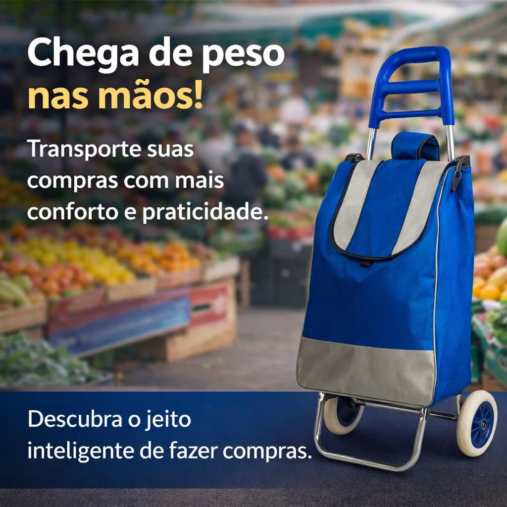 Carrinho Feira e Compras Dobrável Bolsa Pratico Resistente Leve Compacto Rodinhas Portatil Mercado