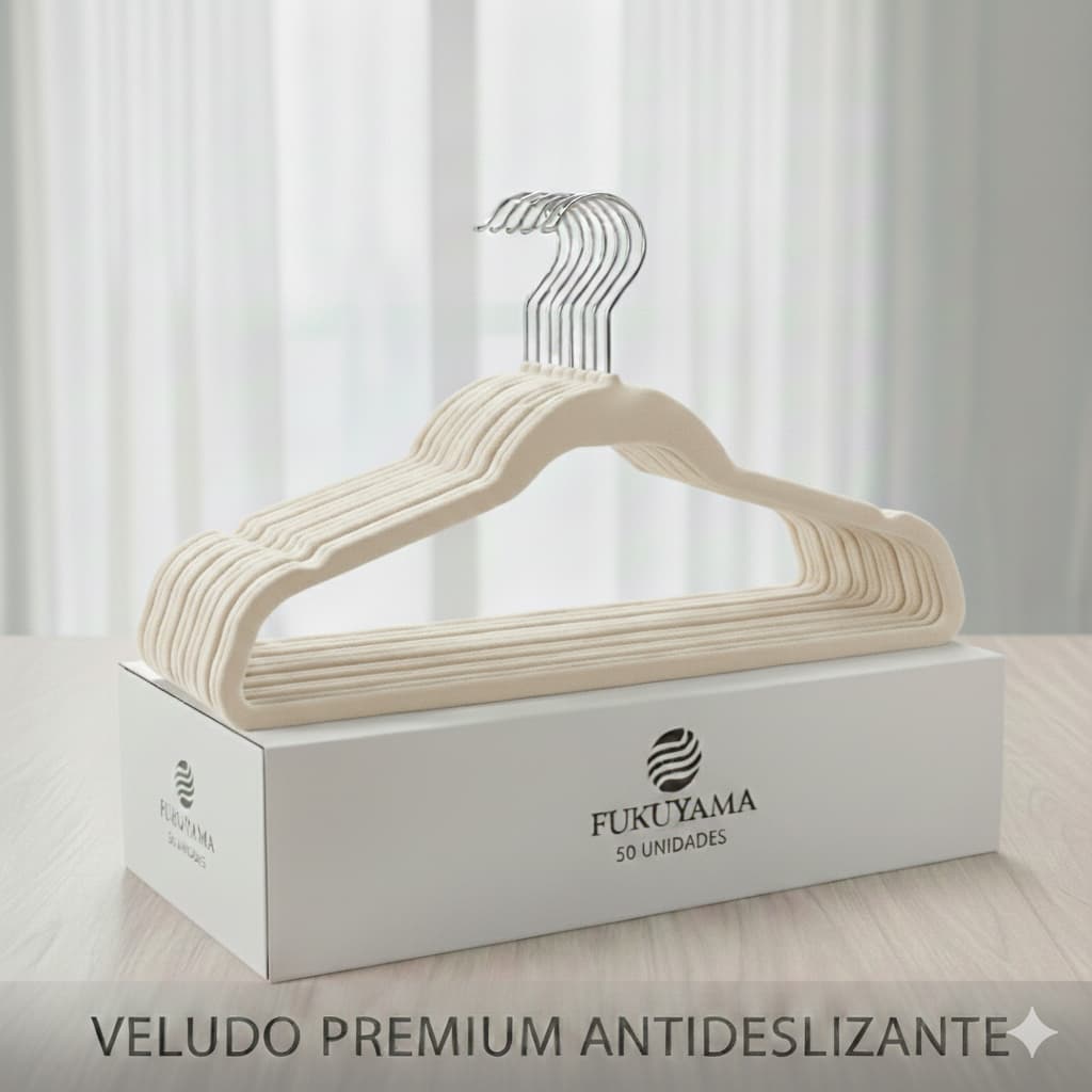 KIT 150 CABIDES DE VELUDO BEGE FUKUYAMA Antideslizante Slim Com Gancho Giratório 360°