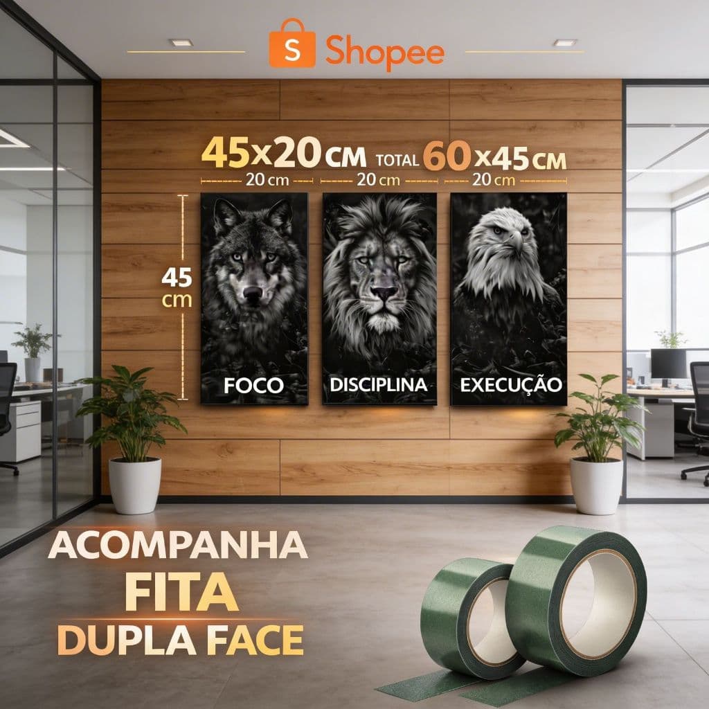 Kit 3 Quadro Decorativo Peças Motivacionais Sala Tv Quarto Nunca Foi Sorte Sempre Foi Deus Leão Judá
