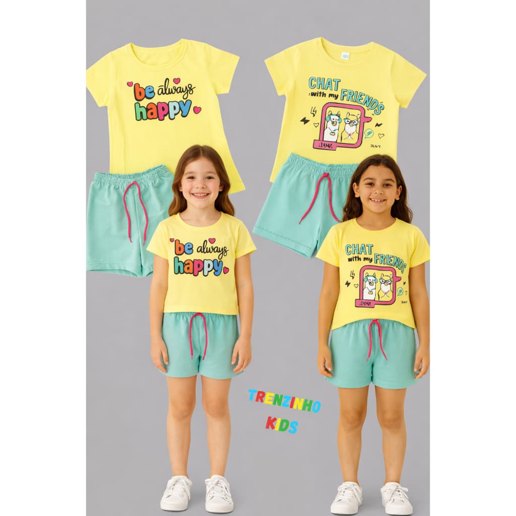 Kit 4 Conjuntos Infantil Camisa + Bermuda 1 a 3 Anos Roupa Criança 8 Peças Sortidas