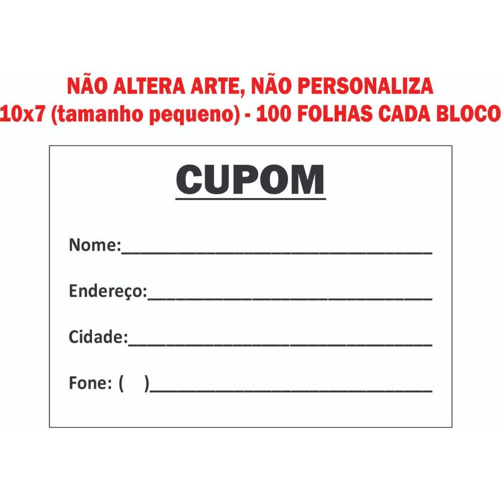 Blocos de Cupom para Sorteio 100folhas 10x7 sem personalização Papelaria Anotações Blocos de notas