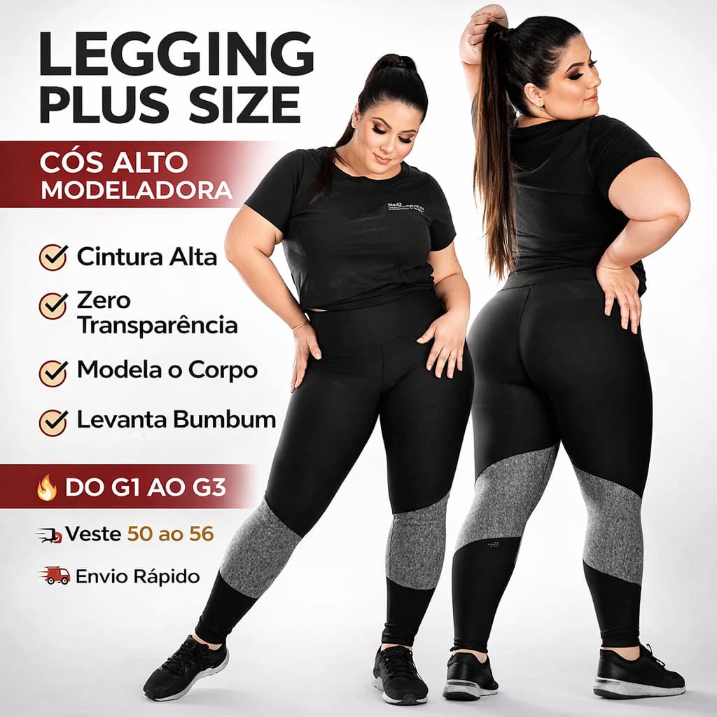 Leggings Plus Size Cós Alto Suplex Grossa Academia Não Fica Transparente 50 52 54 56