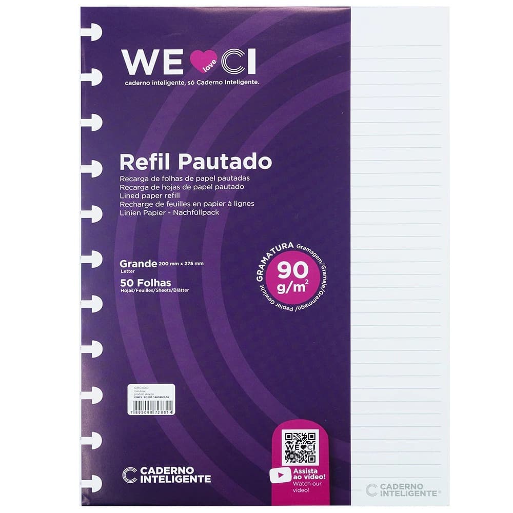Refil Caderno Inteligente Grande Pautado 90g Cirg4003