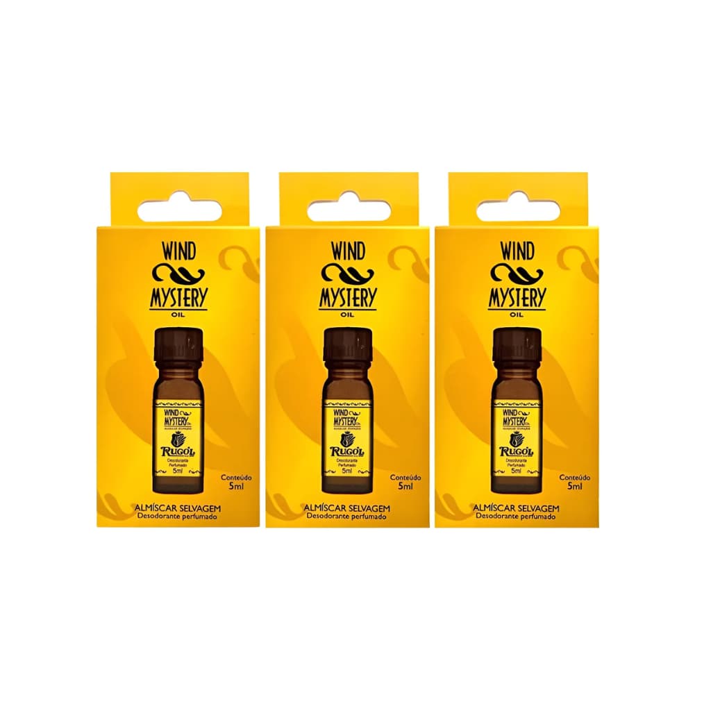 Óleo Desodorante Perfumado Almíscar Selvagem Wind Mystery 5ml Kit com 3 un.