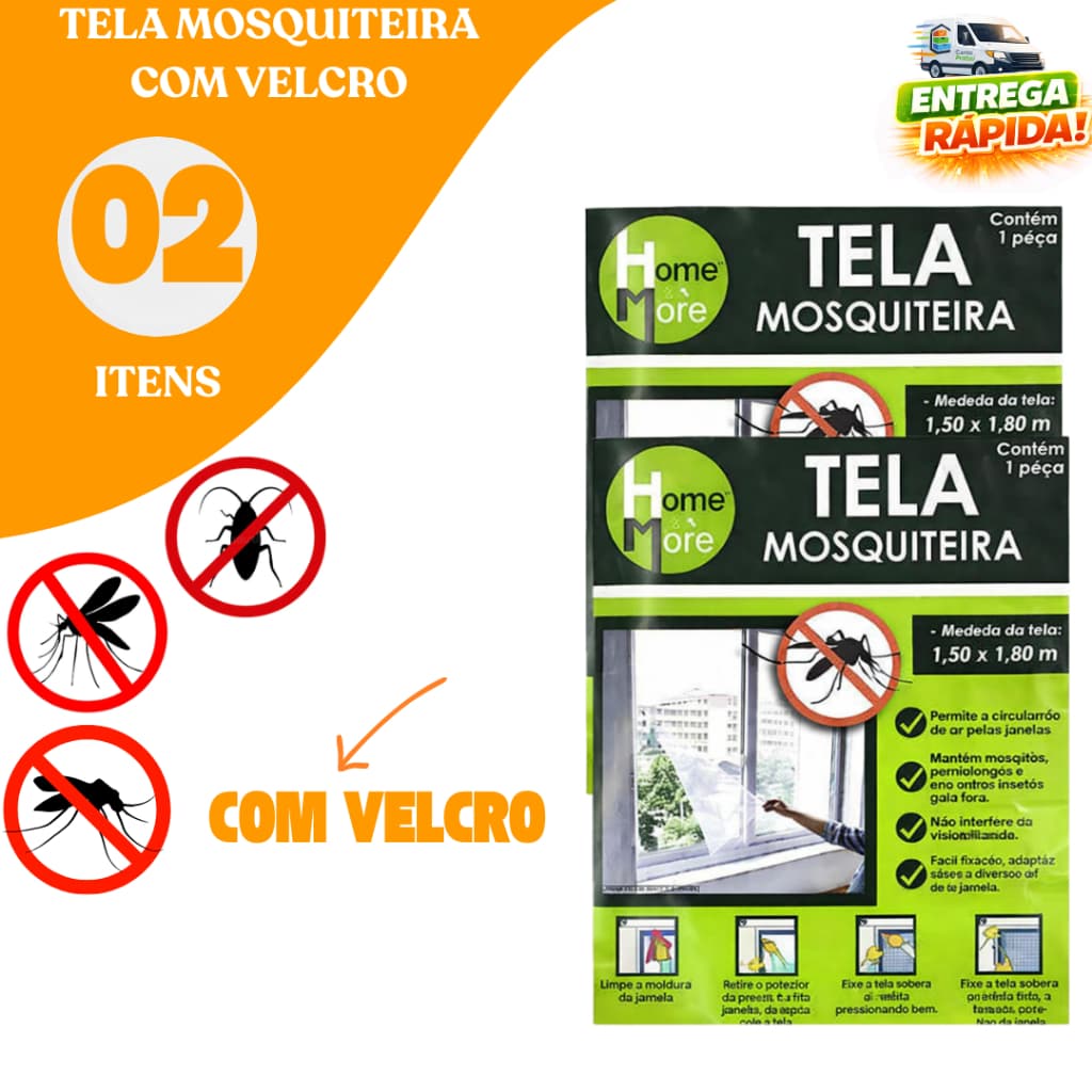 Kit 02/04 Tela Mosquiteira Janela Contra Insetos 1,50x1,80 Com Velcro Adesivo Mosquito Barata